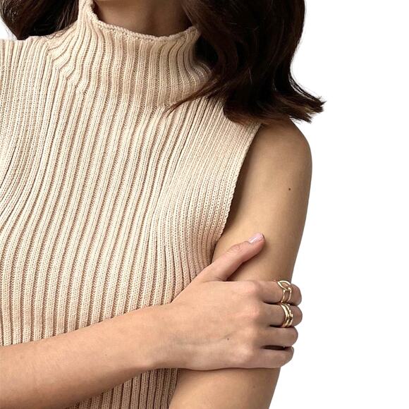 REVOLVE & MINIMALIST lovers COMMENSE camel mock neck ribbed sweater tank S - Picture 3 of 11